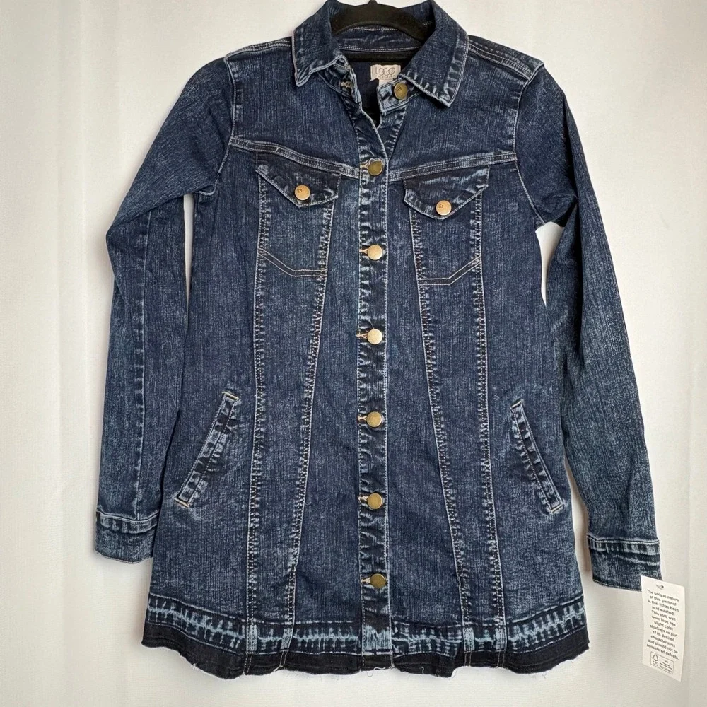 NWT LOGO Lori Goldstein Sz 0 Acid Wash Denim Chore Jacket‎ Frayed Hem Shacket